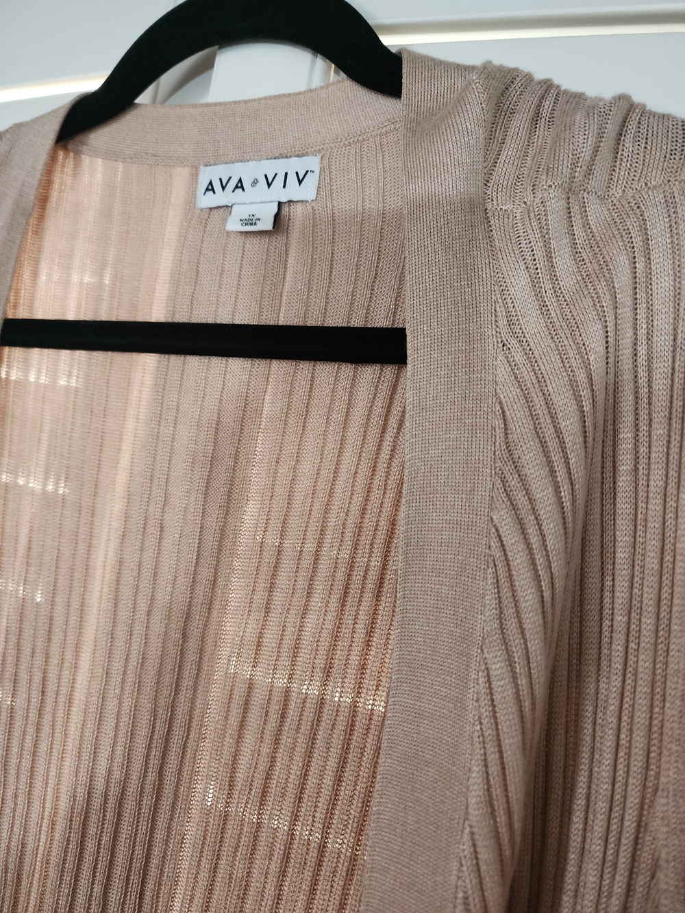 Ava & Viv Long Lightweight Ribbed Open Cardigan in Beigh